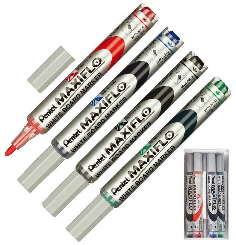 Маркер Для досок PENTEL MWL5S-4N 4шт./уп. + губка