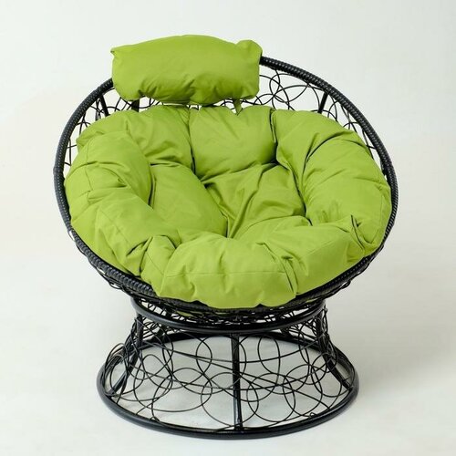 Кресло Папасан мини, ротанг, с зелёной подушкой, 81х68х77см