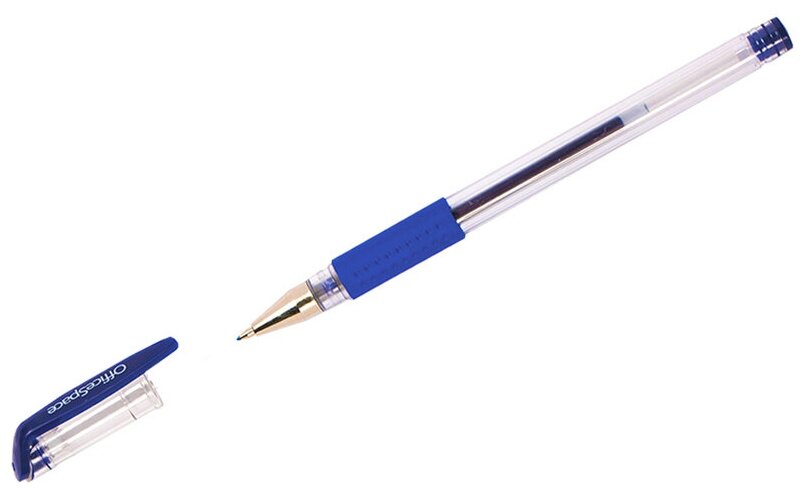 Ручка гелевая OfficeSpace синяя, 0,5мм, грип, 15 штук