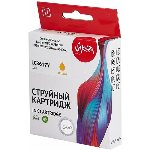 6 шт. Картридж струйный Sakura LC-3617Y желтый, пигментный тип, 10 мл, 550 стр, для Brother (SILC3617Y) картридж ds lc 980y lc 1100y желтый