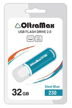 Флешка OltraMax 230, 32 Гб, USB2.0, чт до 15 Мб/с, зап до 8 Мб/с, синяя