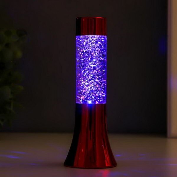 Светильник "Блеск цилиндра" LED лава, блёстки, от батареек 3хLR44 красный 18 см