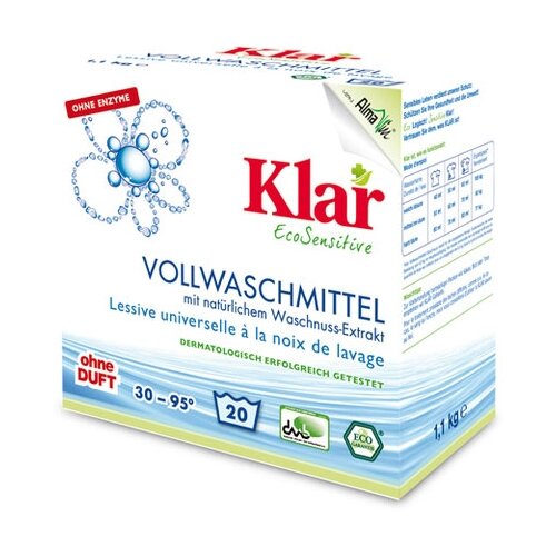 Klar Стиральный порошок на мыльном орехе для белого и прочноокрашенного белья без отдушек и без красителей ЭКО, 1100 г