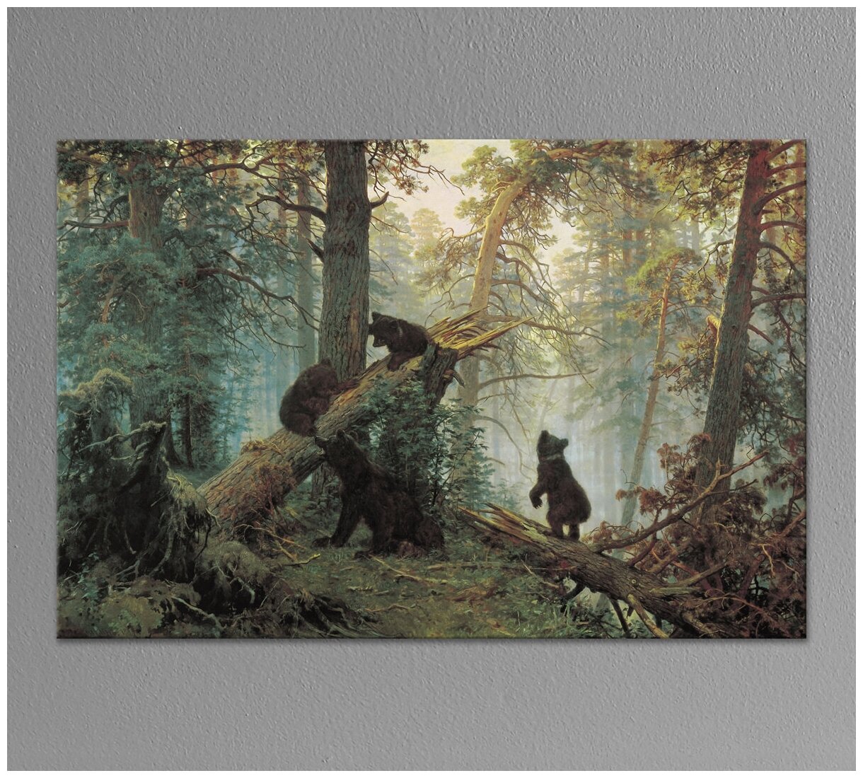 Картина для интерьера "Утро в сосновом лесу" Шишкин И. И. 40х60 см. натуральный холст. Коллекция - Российская живопись, реалистический пейзаж.