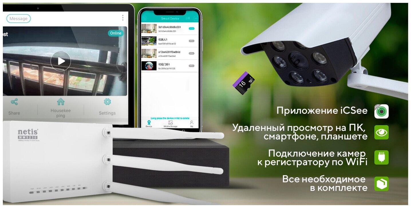 Комплект видеонаблюдения PS-link KIT-XMS306R 6 WIFI камер для улицы 3Мп и роутер