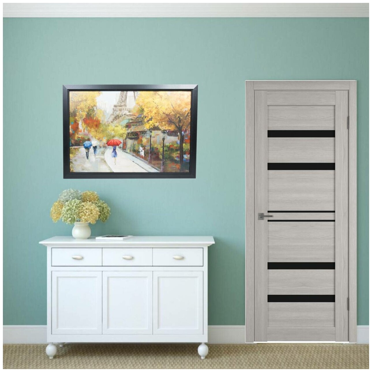 фото Межкомнатная дверь Атум Про X26 Stone oak 600х2000 мм черное стекло (комплект)