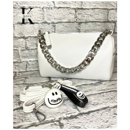 фото Женская сумка на плечо цилиндрической формы с ручкой цепочка , плечевым ремнем и брелком в комплекте. нет