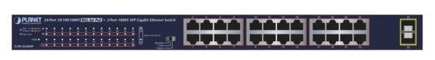 PLANET 19 24-Port 10/100/1000T 802.3at POE + 2-Port 1000X SFP Unmanaged Gigabit Ethernet Switch (220W)
