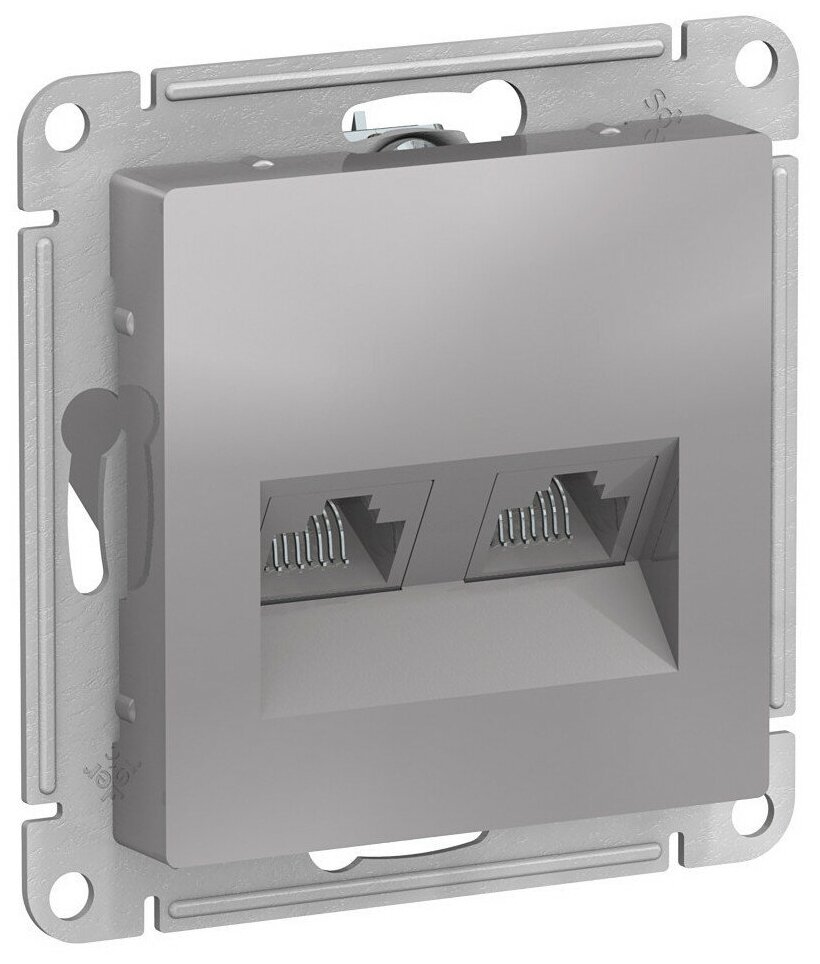 Розетка двойная компьютерная Schneider Electric AtlasDesign RJ45+RJ45 категория 5E алюминий ATN000385