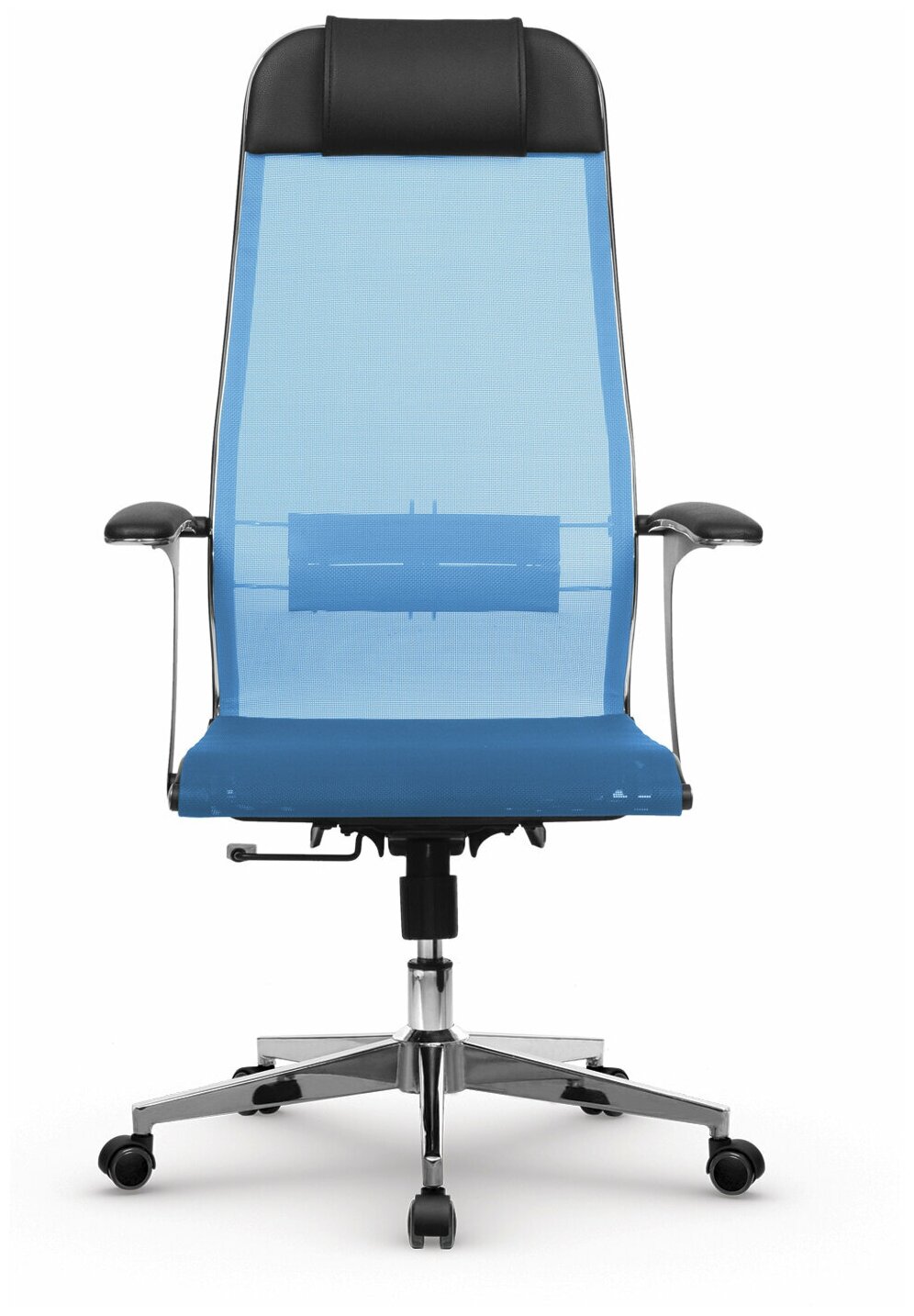 Кресло офисное Метта "К-4-Т" хром, прочная сетка, сиденье и спинка регулируемые, голубое - фотография № 9