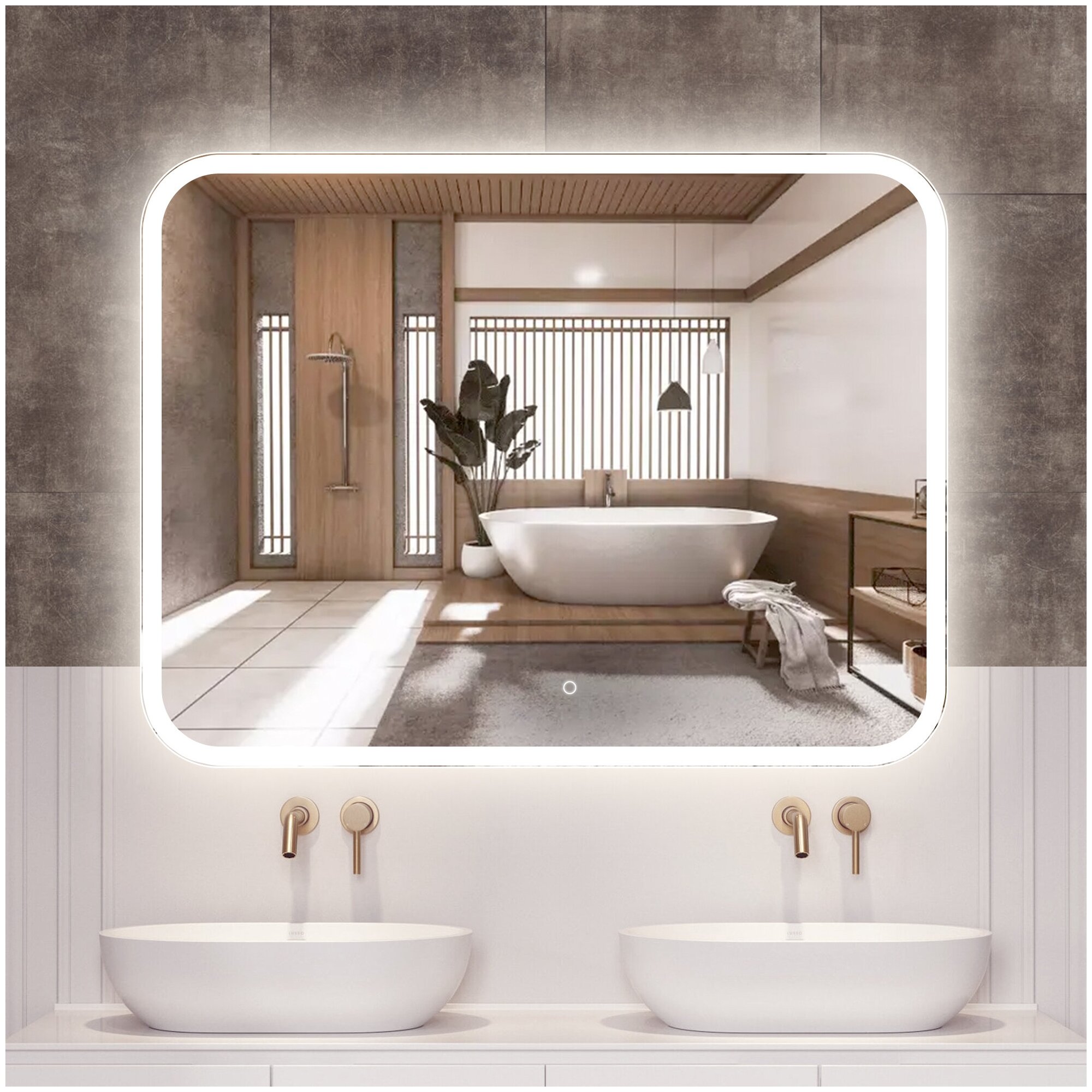 Зеркало "LORENA" 105 х 80 см, в ванную комнату с LED подсветкой (6000 К), настенное зеркало в прихожую для макияжа, зеркало интерьерное на стену