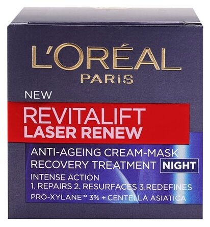 L'OREAL Крем-маска ночная антивозрастная для лица Revitalift Laser регенерирующая, 50 мл