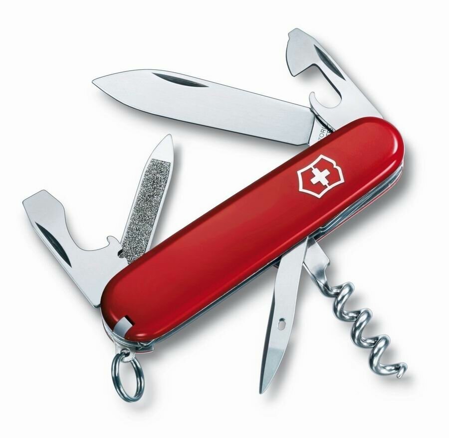 Нож складной VICTORINOX Sportsman, 84 мм, 13 функций, лезвие и инструменты из нержавеющей стали, рукоять из красного пластика