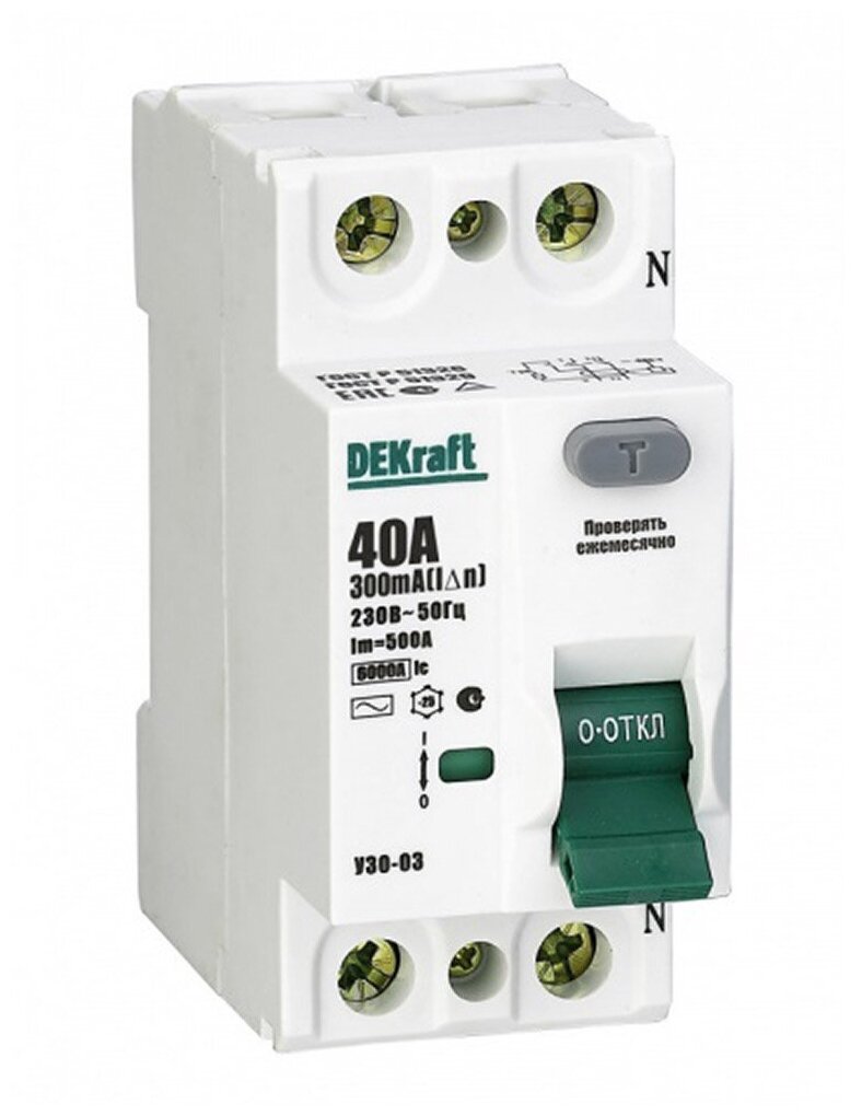 DEKraft выключатель дифференциального тока 2P 40А 300мА тип AC УЗО-03 6кА (арт. 14070DEK)