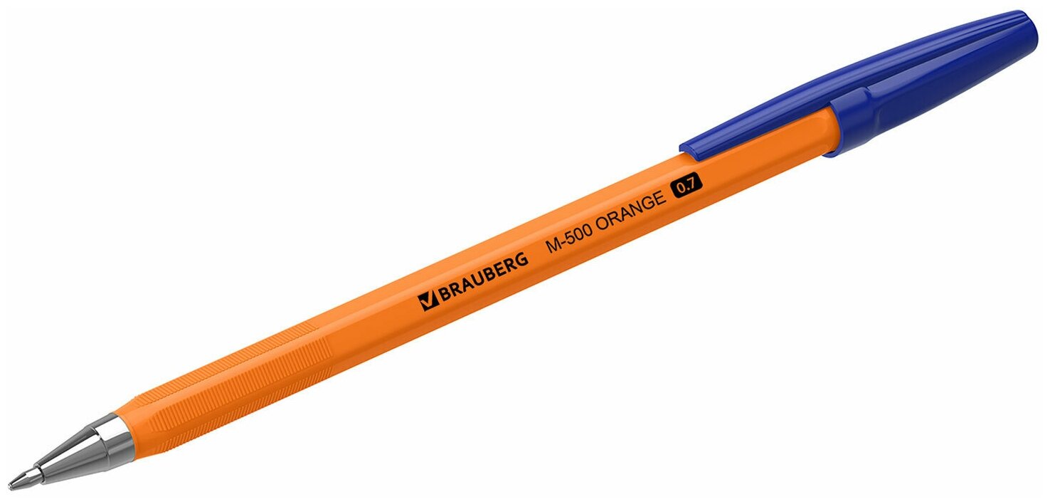 Ручки шариковые Brauberg M-500 Orange, Набор 10 штук, Синие, узел 0,7 мм, линия 0,35мм