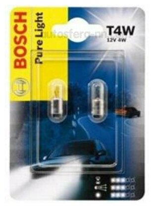 BOSCH 1987301023 Лампа T4W 12V 4W Pure light (упаковка 2 шт)