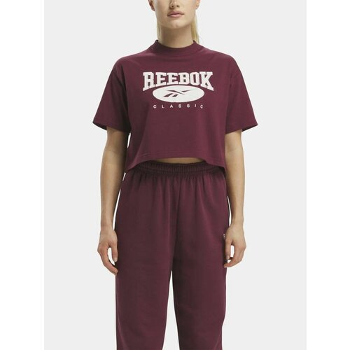 футболка для фитнеса reebok burnout t shirt силуэт прямой размер l синий Футболка спортивная Reebok CLASSICS BIG LOGO CROPPED T-SHIRT, размер 2XS, бордовый