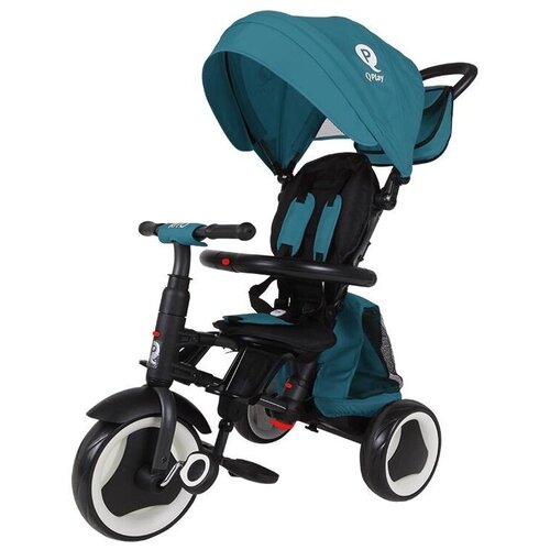 Складной трехколесный велосипед Qplay Rito Plus детский с ручкой управления капюшоном корзиной и сумкой