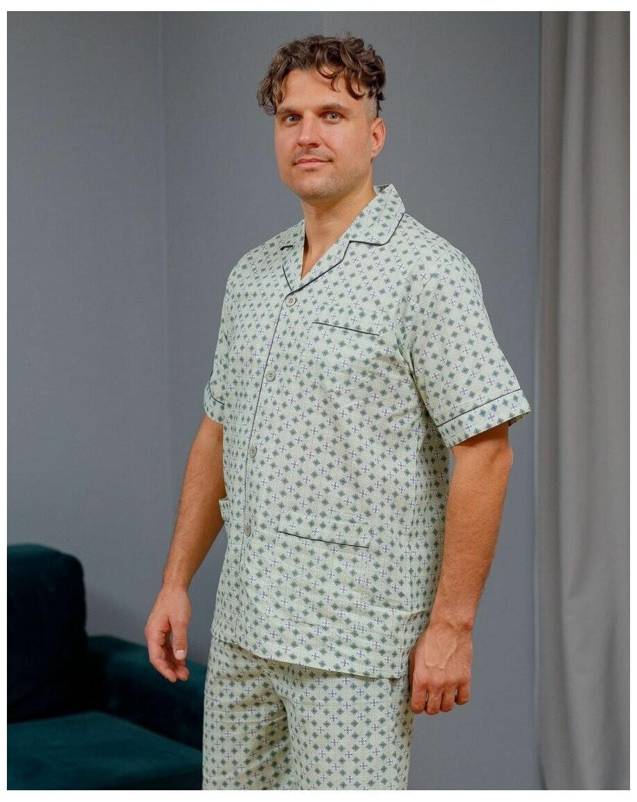 Пижама мужская с шортами и рубашкой на пуговицах хлопок_размер52 - фотография № 13