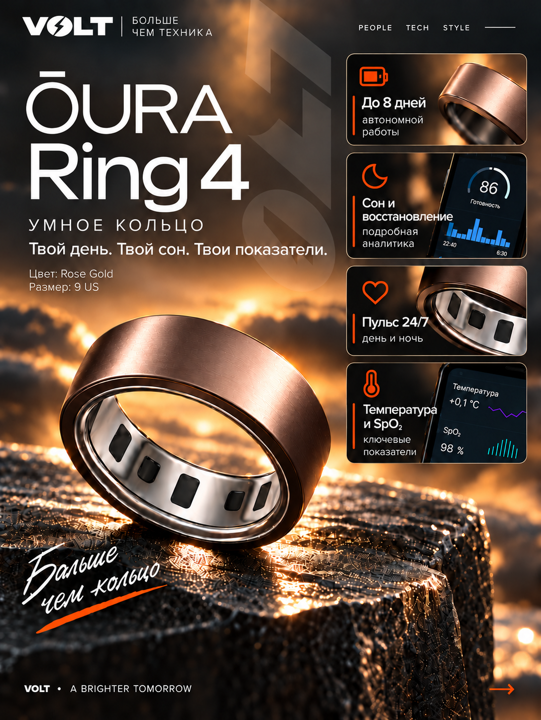 Смарт-кольцо Oura Ring 4 Rose Gold Size US9