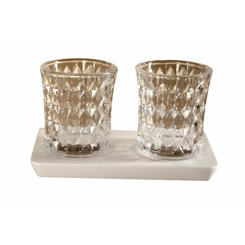 Стакан для ванной двойной на деревянной подставке