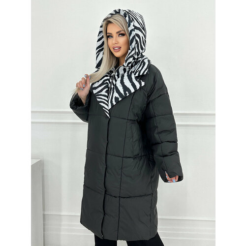  куртка  Karmelstyle демисезонная, силуэт полуприлегающий, капюшон, карманы, ветрозащитная, размер 54, черный