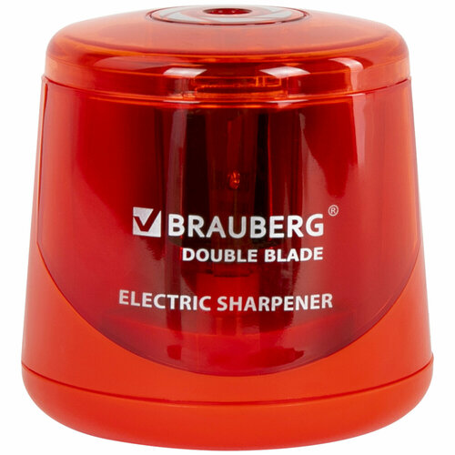 Точилка для карандашей с контейнером для школы электрическая Brauberg Double Blade Red, двойное лезвие, питание от 2 батареек АА, 271338