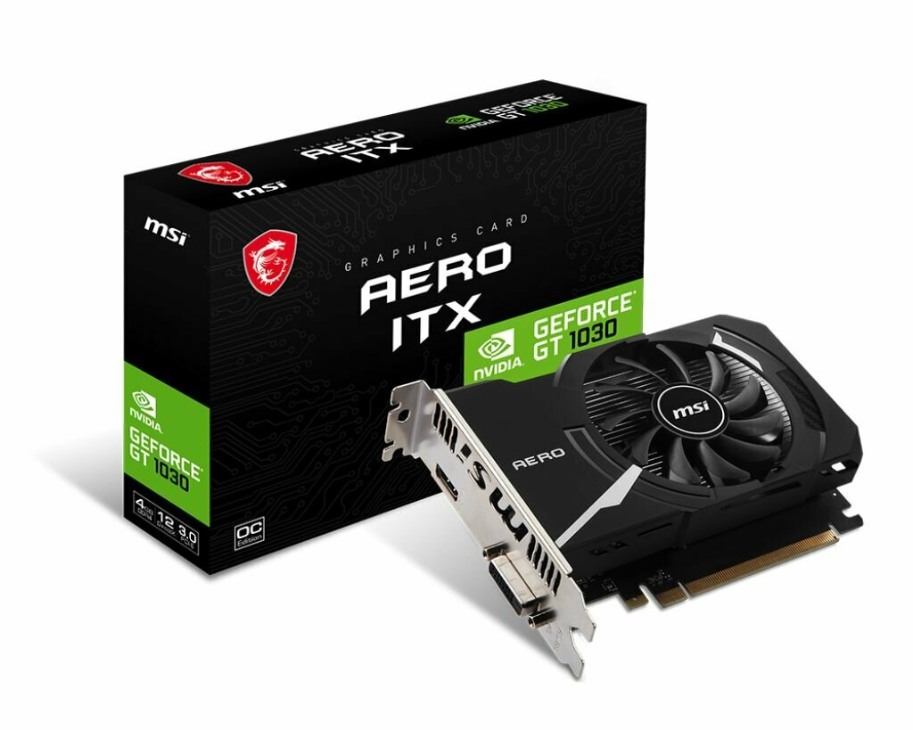 Видеокарта MSI PCI-E nVidia GeForce GT1030 4Gb (GT 1030 AERO ITX 4GD4 OC)