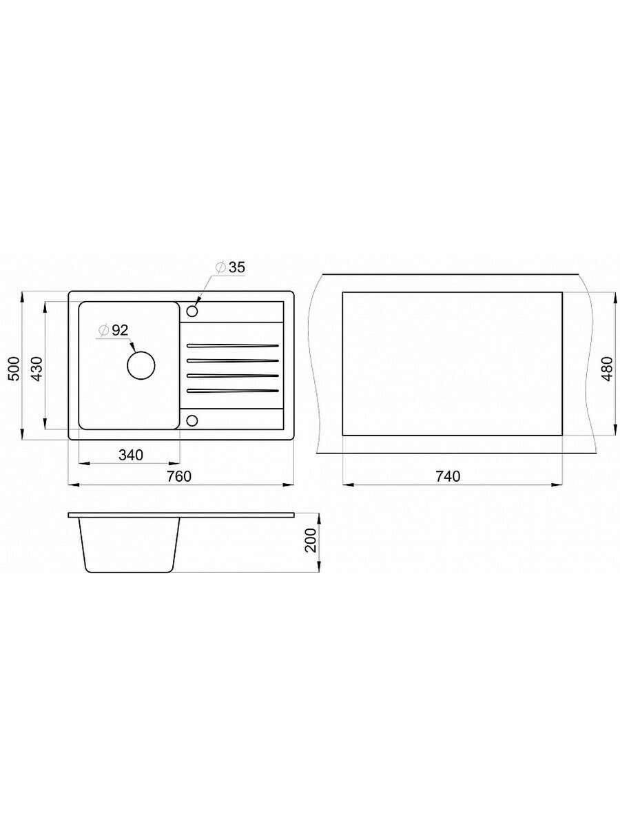 Мойка Granula Standart 7602 чаша+крыло 760*500 мм (базальт) - фотография № 4