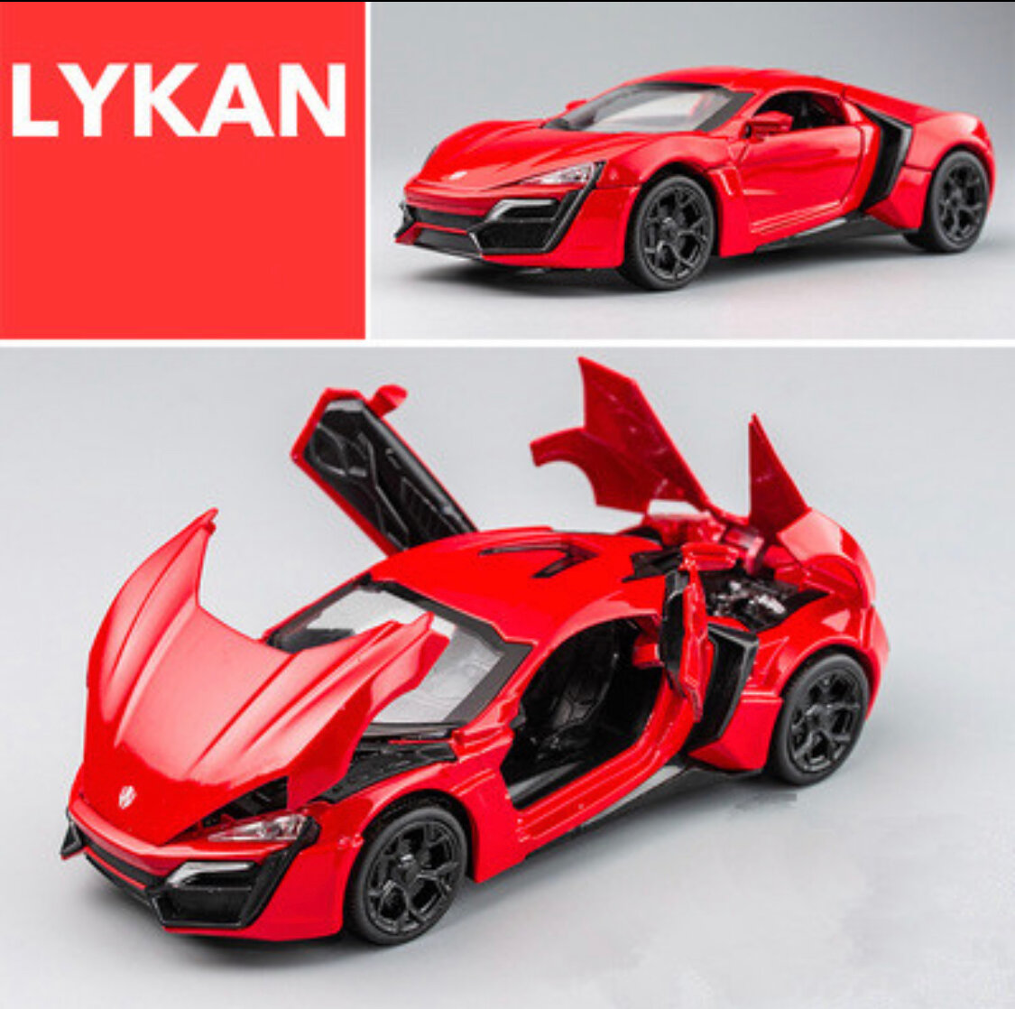 Машинка коллекционная металлическая LYKAN Hypersport с имитацией дыма, со звуком и светом красная