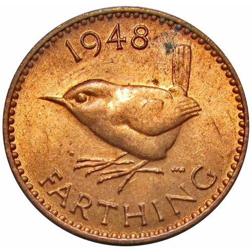 1945 монета великобритания 1945 год 1 фартинг крапивник бронза xf 1 фартинг 1948 Великобритания, Крапивник, UNC