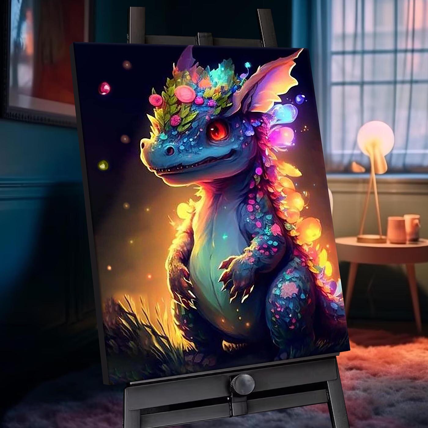 Картина по номерам с кристаллами из хрусталя (40х50) Неоновый дракон (28 цветов) SHR0539