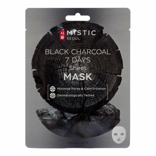 MISTIC BLACK CHARCOAL 7 DAYS Sheet mask Тканевая маска для лица с древесным углём 24мл тканевая маска для лица с древесным углём mistic black charcoal 7 days sheet mask 1 шт