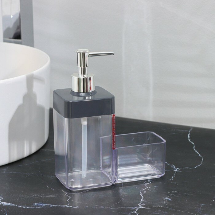 BARONESS Дозатор для мыла с подставкой, 15,5×7,3×19 см, цвет прозрачный/серый