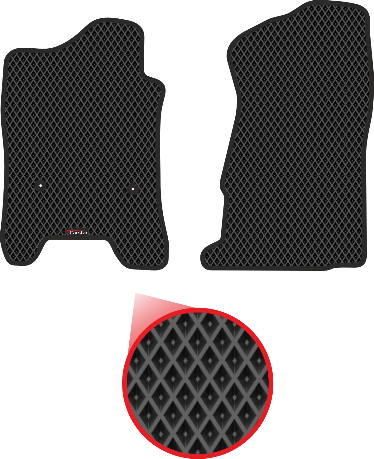 Передние коврики EVA для Cadillac Escalade IV (2014-н/в), чёрные с чёрным кантом, ячейка - ромб
