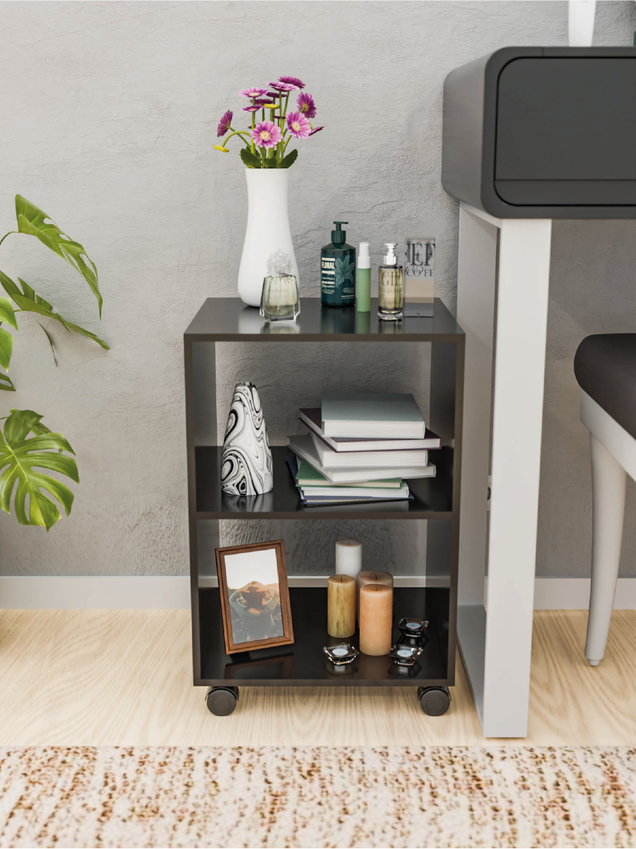 фото Оксид бетон тумбочка на колесиках с двумя полками