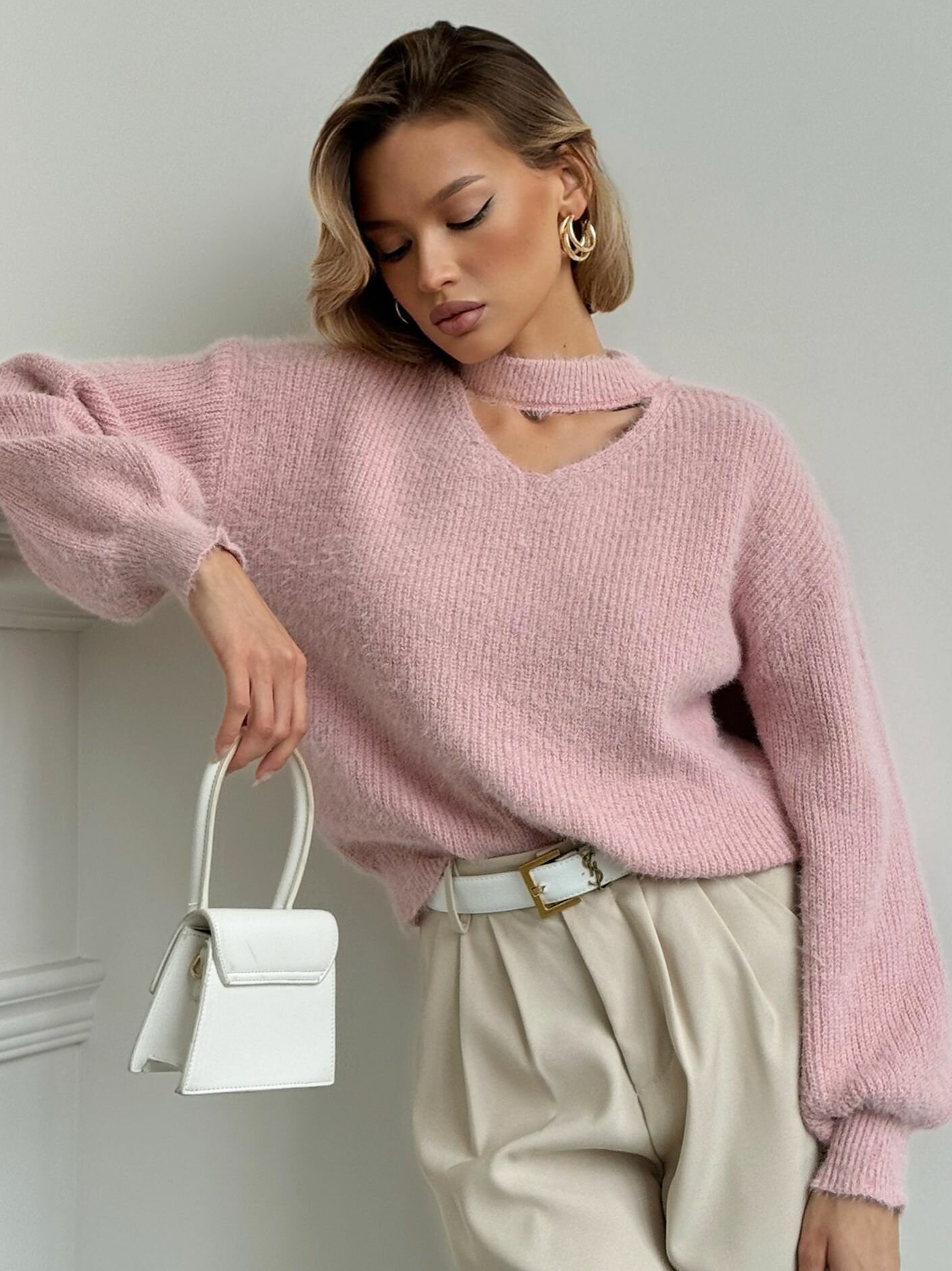 Свитер EMBERENS Осень-зима 2025, размер 44-46, , пудровый