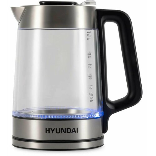 Электрический чайник Hyundai HYK-G5607, 1.9 л, 2200 Вт, черный-серебристый — купить, цена, характеристики