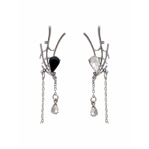 фото Серьги пусеты, стекло, серебряный, черный, белый be self true jewel