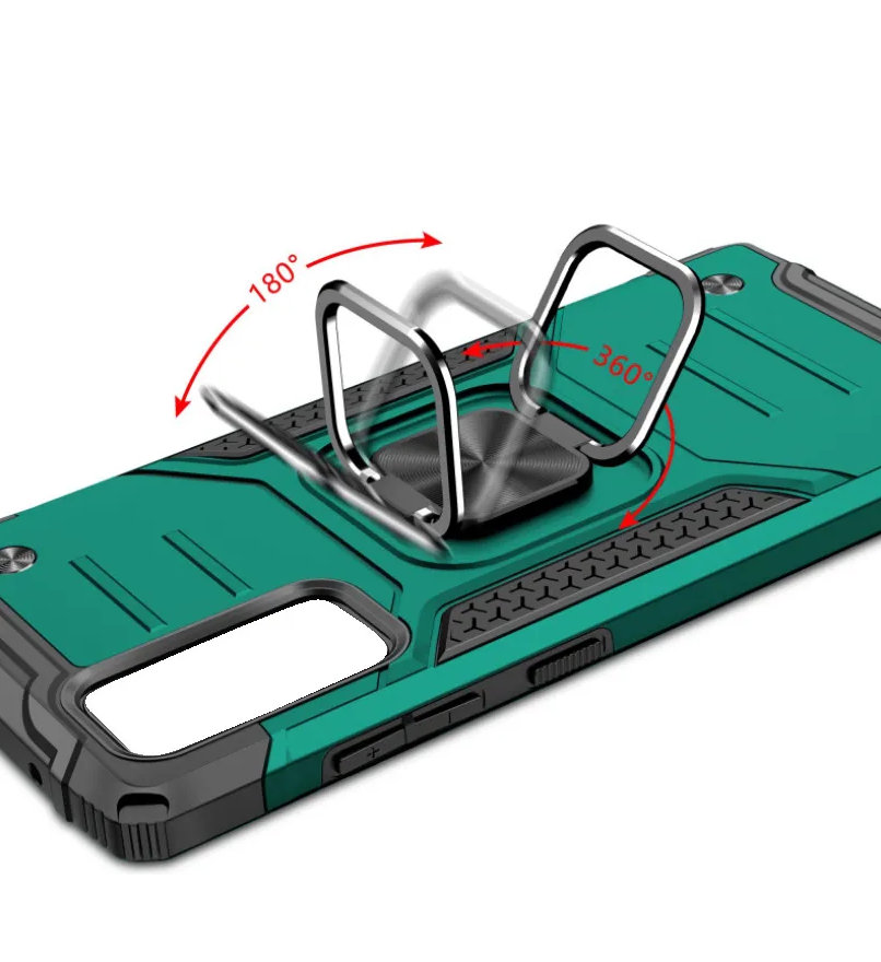 Противоударный чехол для iPhone 11 зеленый с пластиной для магнитного автодержателя и кольцом подставкой — фото 1