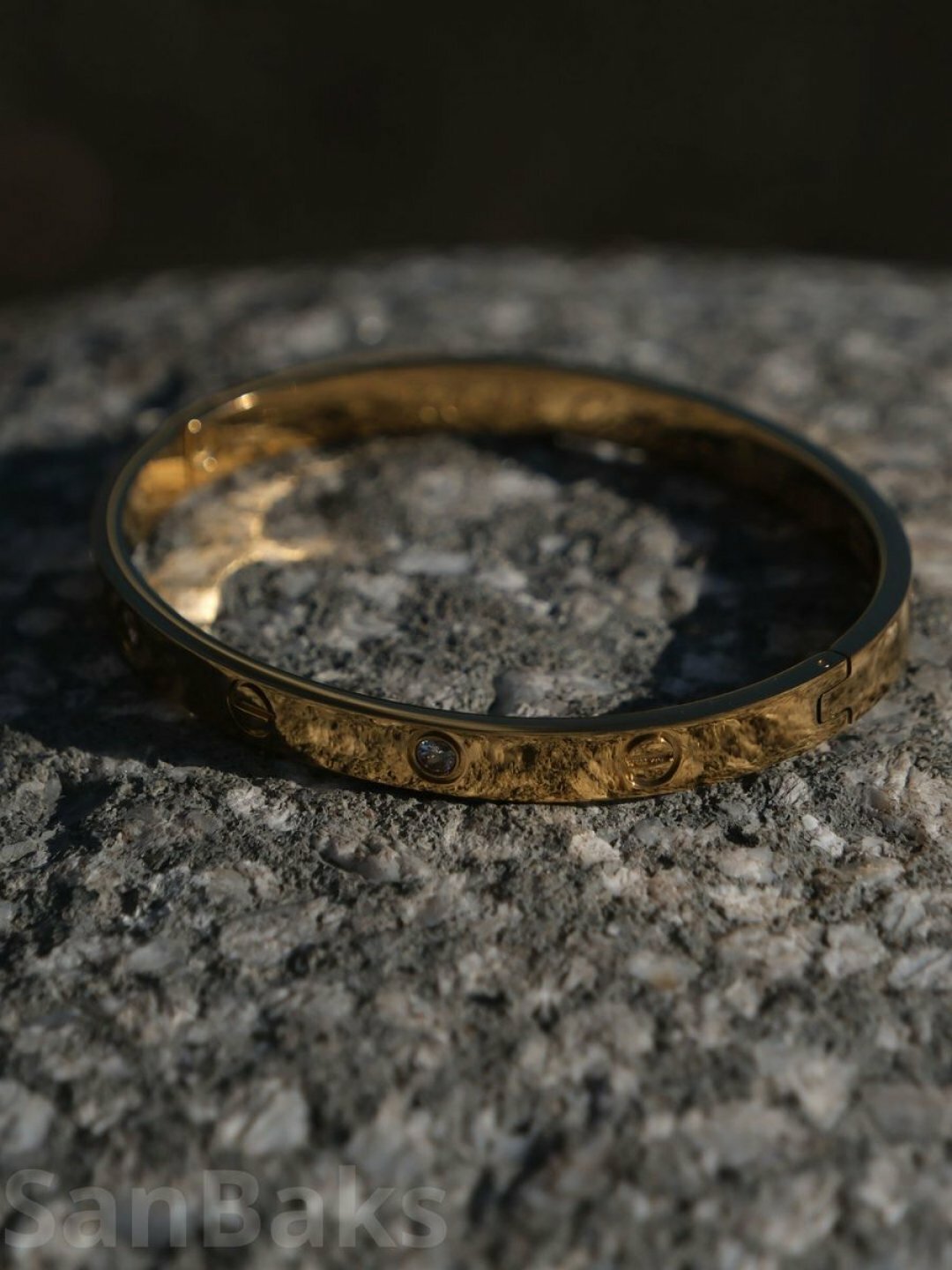 Жесткий браслет, циркон, 2 шт., размер XS, бежевый/золотой — фото 1