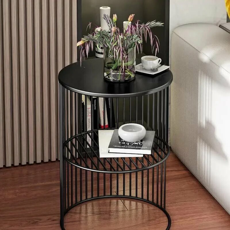 Журнальный столик YB0015-002 металлический с круглой столешницей черный 30x30 см