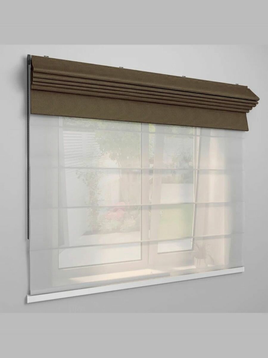 Римская штора Dim-out день ночь Монро коричневый 120х170 см OLEXDECO Твинс для кухни гостиной детской с закрытым карнизом one touch (черные комплектующие)