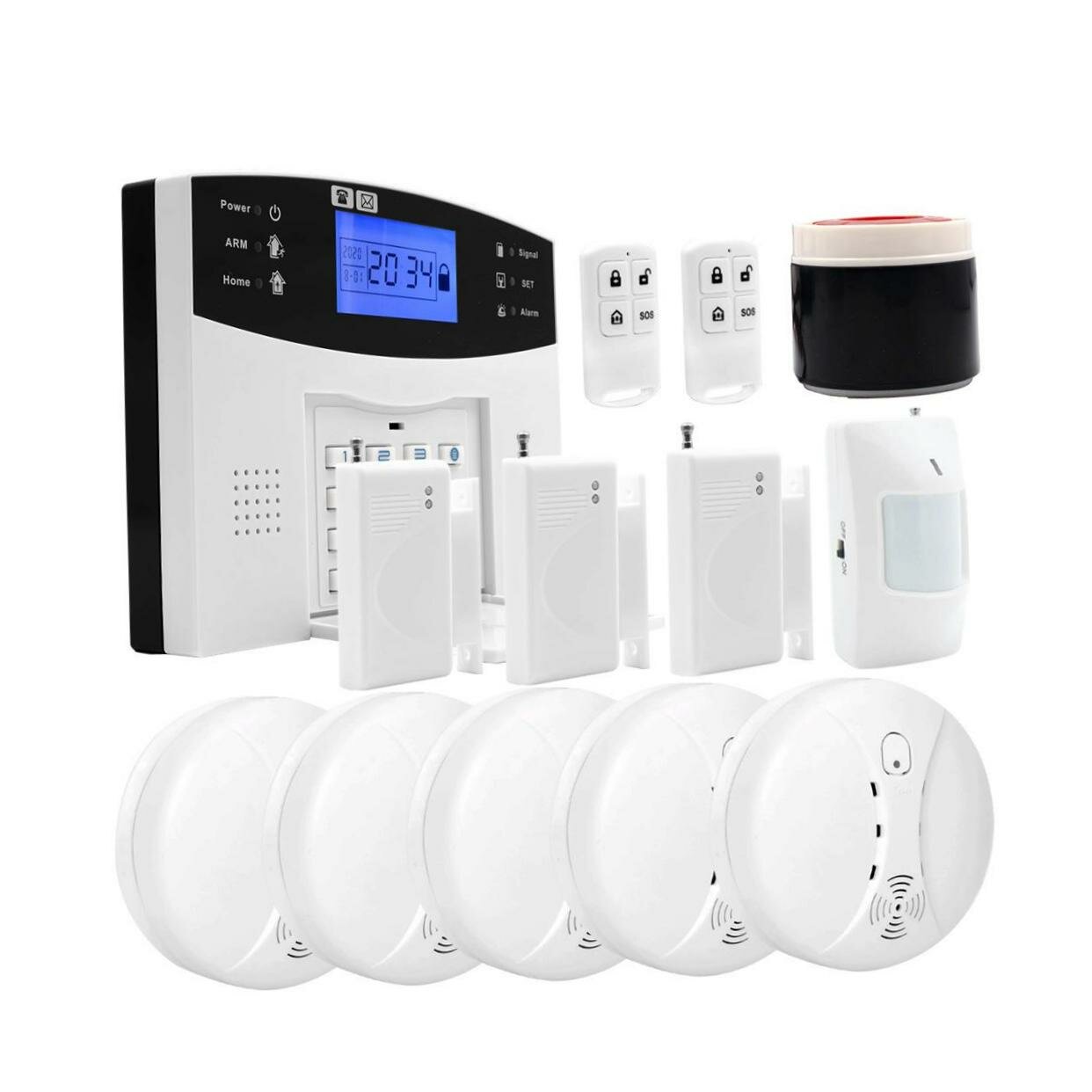 Набор: беспроводная пожарно-охранная GSM / 4G сигнализация Страж Сигнал-GSM 12 (99зон) (I30492KOM) с 12 разными датчиками в комплекте для загородног