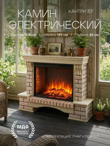 Изображение товара Электрокамин RealFlame Country 33 WT МДФ с очагом Epsilon 33, имитация живого пламени, обогрев, звуковой эффект
