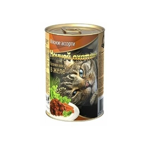 Консервированный корм для кошек, кусочки в желе, Мясное ассорти, 415 гр