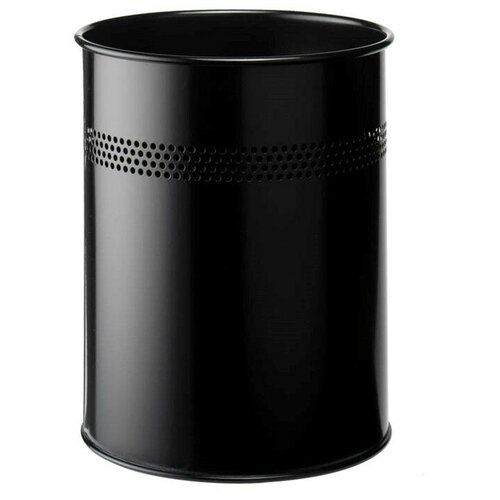 фото Металлическая круглая мусорная корзина durable с декоративным перфорированным кольцом, 15 литров, черная