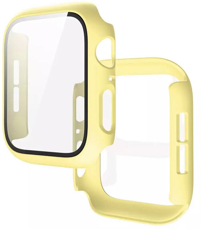 Защитный пластиковый чехол (кейс) Apple Watch Series 4 SE 6 5 (Эпл Вотч) 44 мм для экрана/дисплея и корпуса противоударный бампер желтый