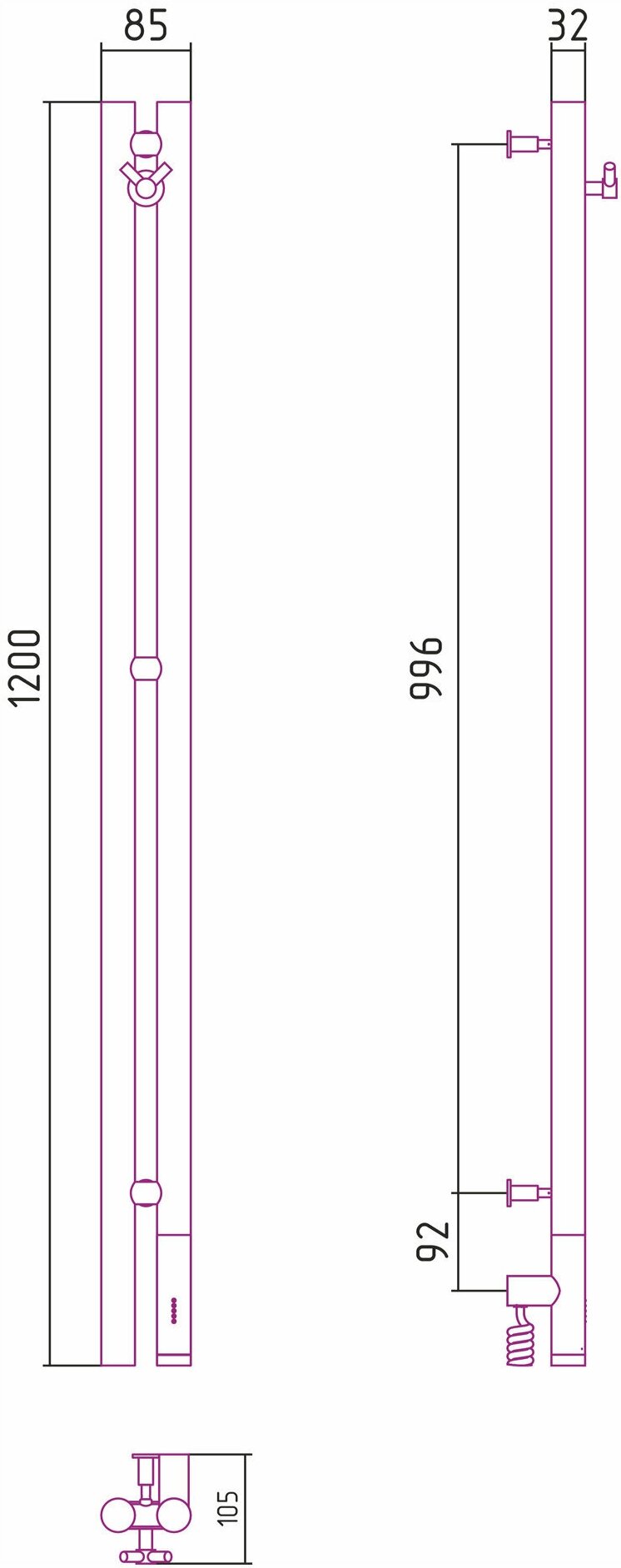 Полотенцесушитель электрический Сунержа Нюанс 3.0 120 R черный матовый - фото №6