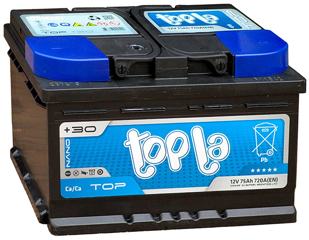 Аккумулятор автомобильный Topla Top 118072 6СТ-75 обр. (низкий) 278x175x175